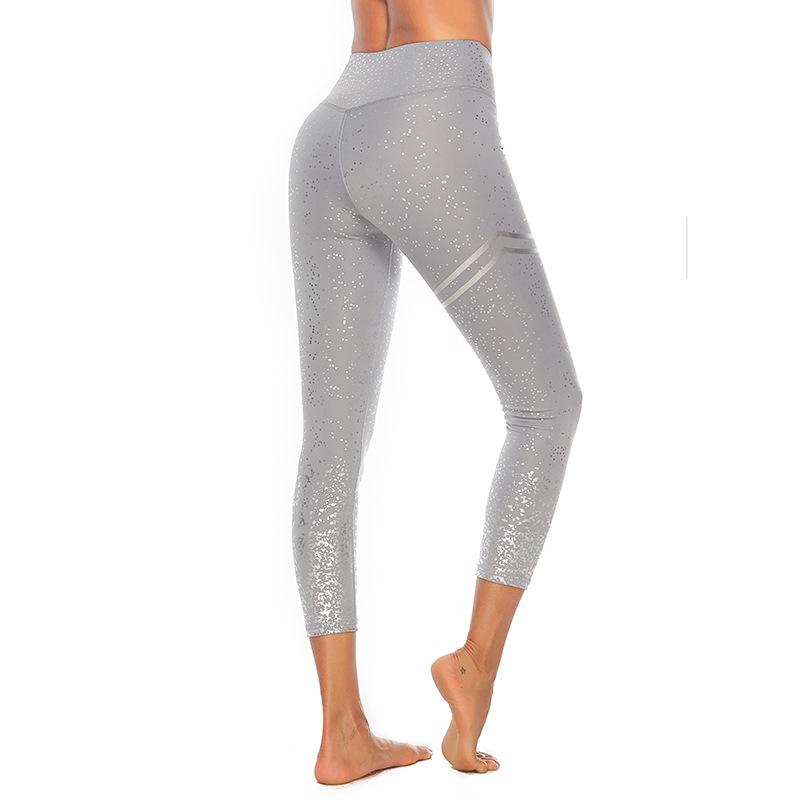 

New Arrival Seamless Yoga Pants High Waist Stretchy Gold Stamping Breathable Running Leggings High Elastic Hips Up Trousers, Black