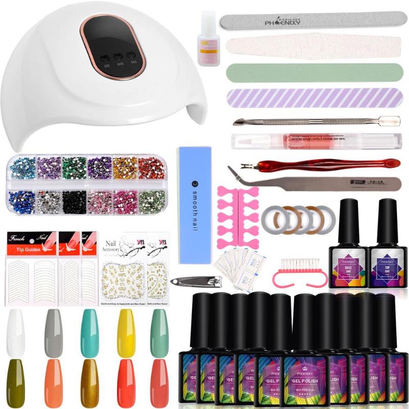 

PHOENIXY Manicure Set Nail Polish Kit 72W UV LED Lamp 10Colors Nail Gel Polish Manicure Art Tools For Beginner Tips UV LED