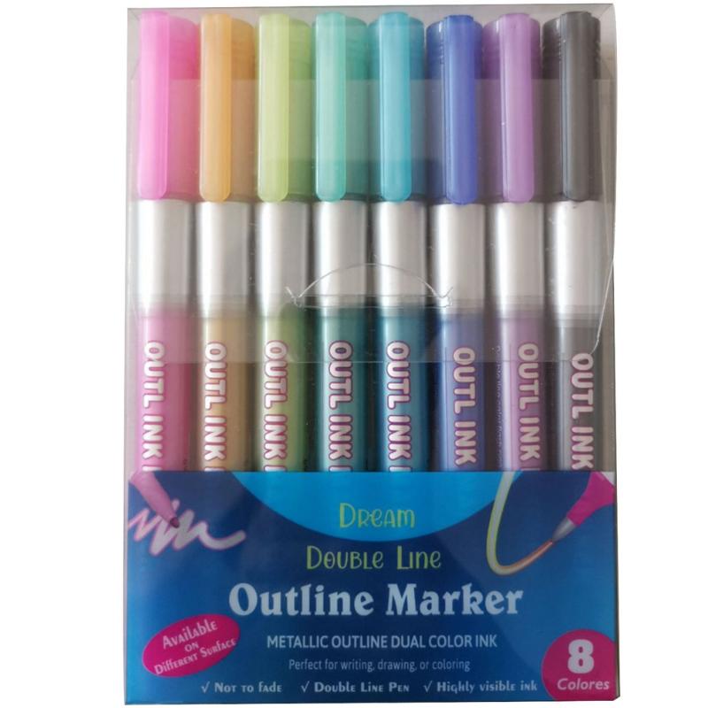 

8/12pcs Outline Marker Pen Double Line Highlighter Pen Drawing Painting Doodling for Student School Office Supplies Stationery