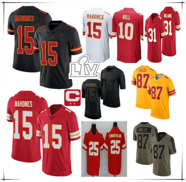 

Man KC Travis Kelce Patrick Mahomes Football Jerseys 10 Tyreek Hill 25 Clyde Edwards-Helaire 31 Darrel Williams Le'Veon Bell Tyrann Mathieu Chris Jones Mecole Hardman, As pic