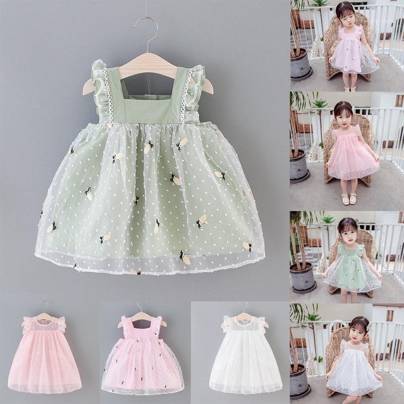 

Baby Girls Sleeveless Dress Summer Shoulder Strap Print Fashion Dress Toddler Baby Girl Casual Solid Color Princess 0-5T1
