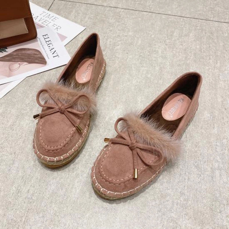 

2020 Fashion Fur Shoes Women Flats Round toe Warm Sweet Ladies Boat Shoes Slip-on Female Fur Footwear Soft Plus Size 41 A2969 #1O0y, Black
