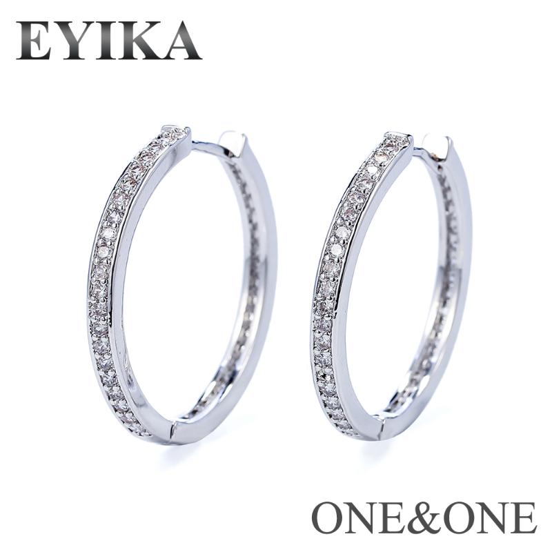 

EYIKA CZ Hoop Earrings Jewelry Fashion Design about 28mm with 40pcs Cubic zirconia Women dangler 1 pair Free Shipping