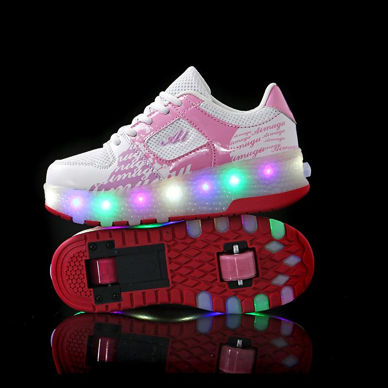 

Athletic & Outdoor Kids Boys Shoes With Two Wheels Children Glowing Sneakers Led Light Up For Boy Girl Shining Shoe Pink, Black