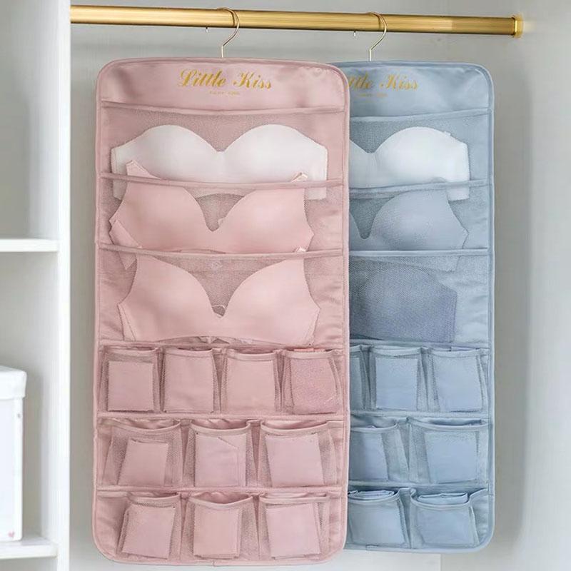 

Closet Underwear Organizer Double-sided Wall Hanging Storage Bag Rangement Sous Vetement 26 Pocket Bra Socks Ondergoed Organizer, Blue