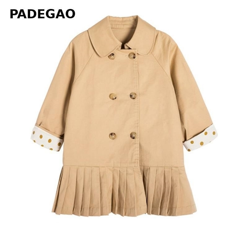 

Kids Girl Trench Coat Pleated Khaki Long England Trench Coat Fashion Girl Jacket Windbreaker Kids Coats Autumn Winter New 201106, Ivory