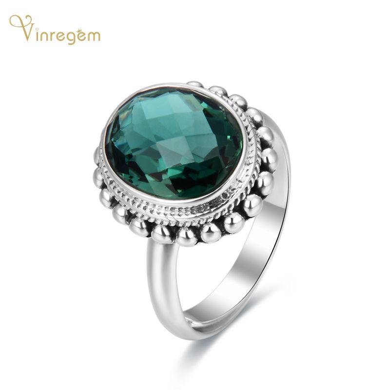 

Cluster Rings Vinregem Vintage 100% 925 Sterling Silver Oval Cut Emerald Gemstone Wedding Engagement Fine Jewelry Wholesale Drop, Golden;silver