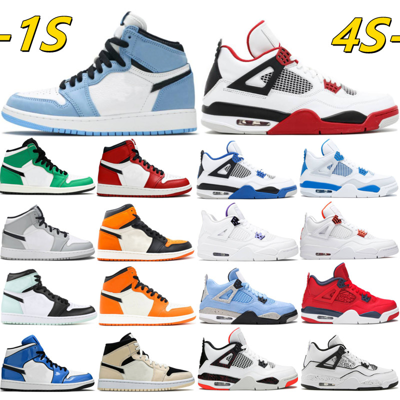 

2022 Top Quality 1s 1 Basketball Shoes 4s 4 Sneakers University Blue UNC Chicago Red Thunder Metallic Purple Court Cool Grey Men Women Trainers, Box