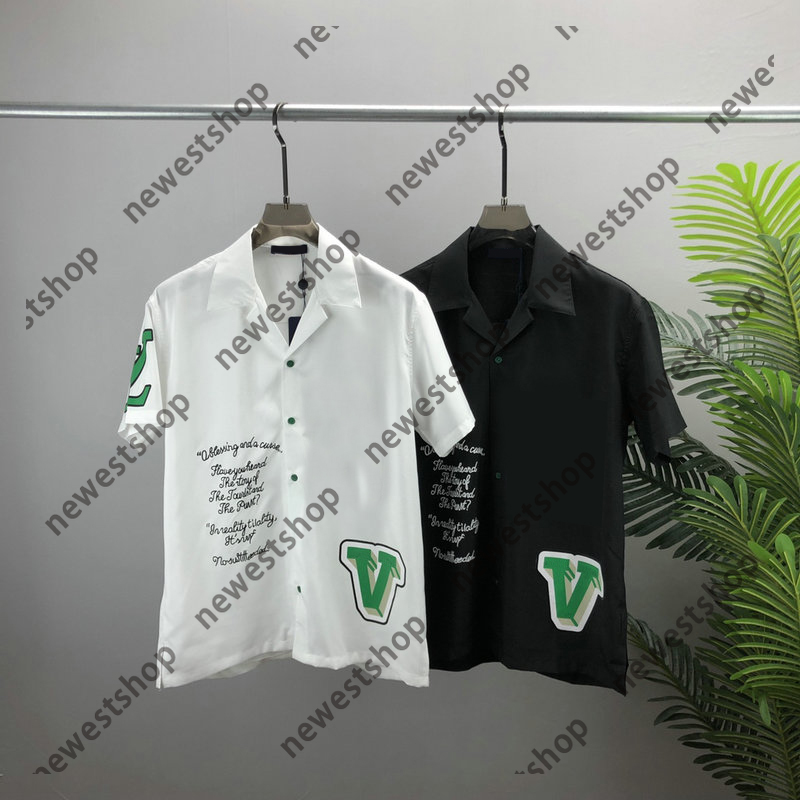 

Summer Europe mens shirts designer luxury men clothing Hawaii Beach Casual green big letter Print Shirt Cool Hip hop Short Sleeve Designers Tee, Black
