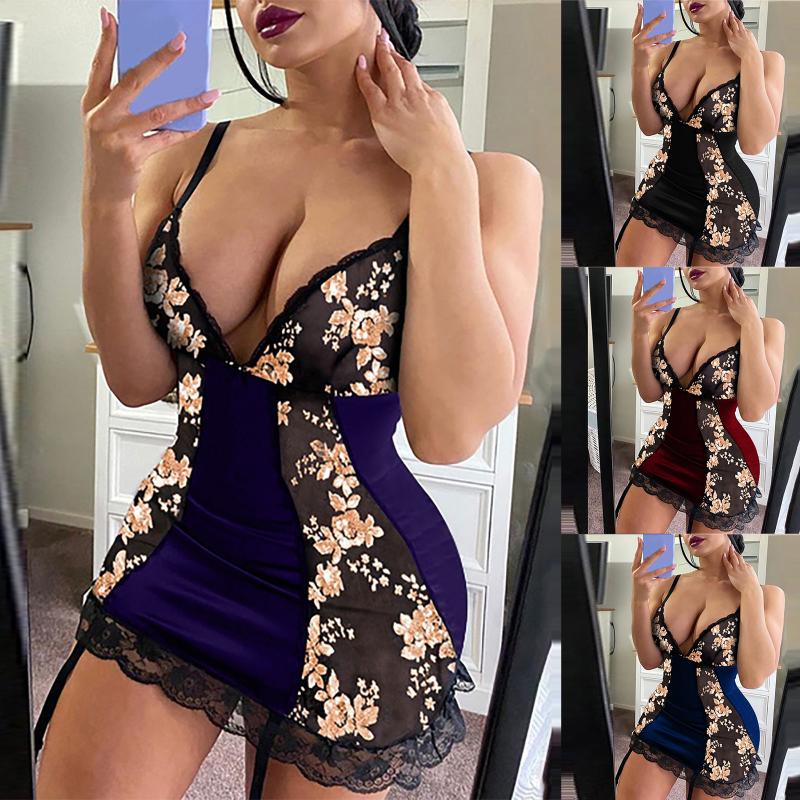 

Women Fashion Sleeveless Lace Loose Camisole Casual V-neck Home Sleep Dress Nightgowns & Sleepshirts #T1P, Black
