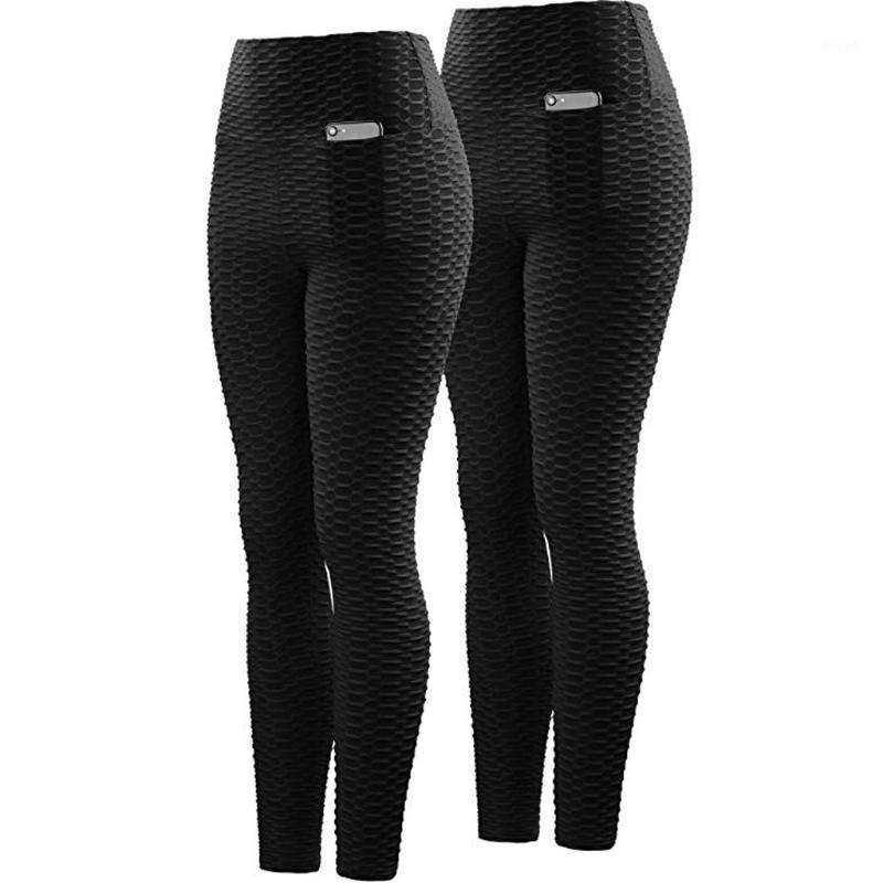 

Women' Plain Pocket Wrinkles Hip Tightness Exercise Running Yoga Pants1, Black