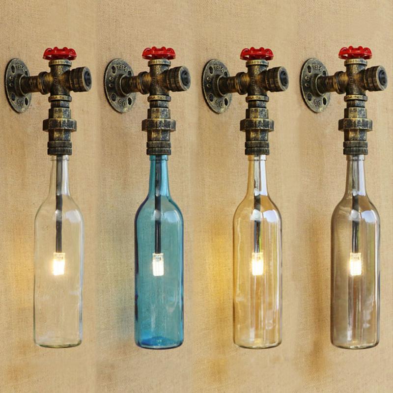 

Industrial wall lamp Glass shade iron rust Bathroom wall light with G4 light bedroom bedside foyer study decoration Sconce