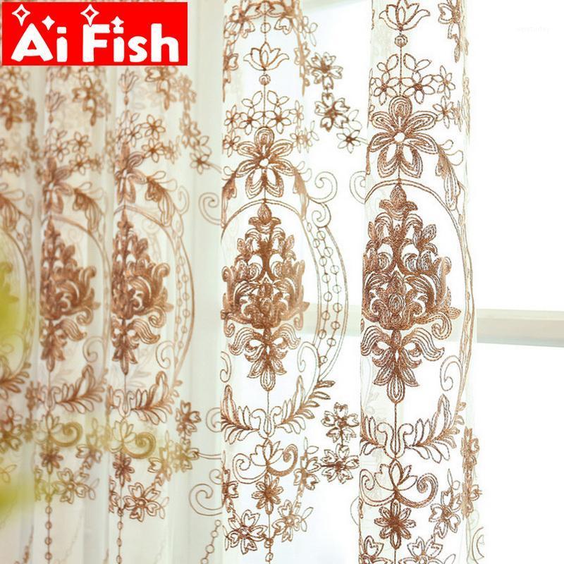 

Luxury Embroidered Coffee Voile Sheer Curtains Encryption Curtains Bedroom Window Curtain Living Room Rideaux Voilage M211#51, Tulle