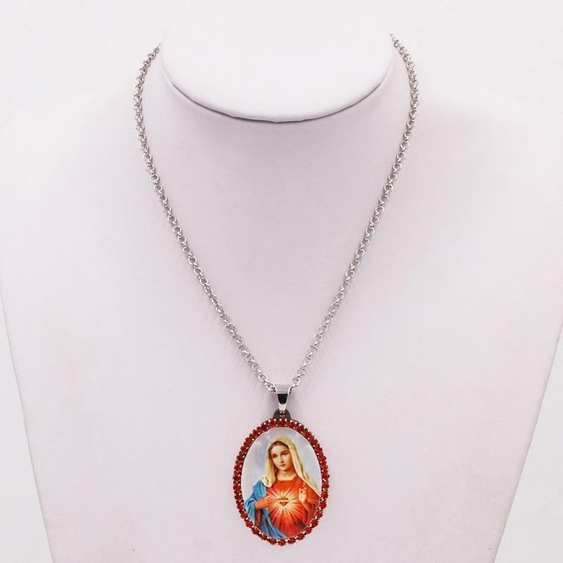 

Pendant Necklaces Collier Bijoux Femme Virgin Mary Crystal Necklace For Women Long Sweater Jewelry Accessories Gifts