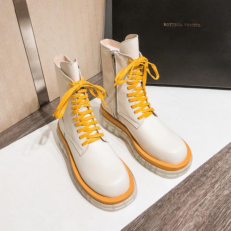

2020 New Autumn Thick Soled Women's boots White Short boots Transparent Combination Sole Side Zipper