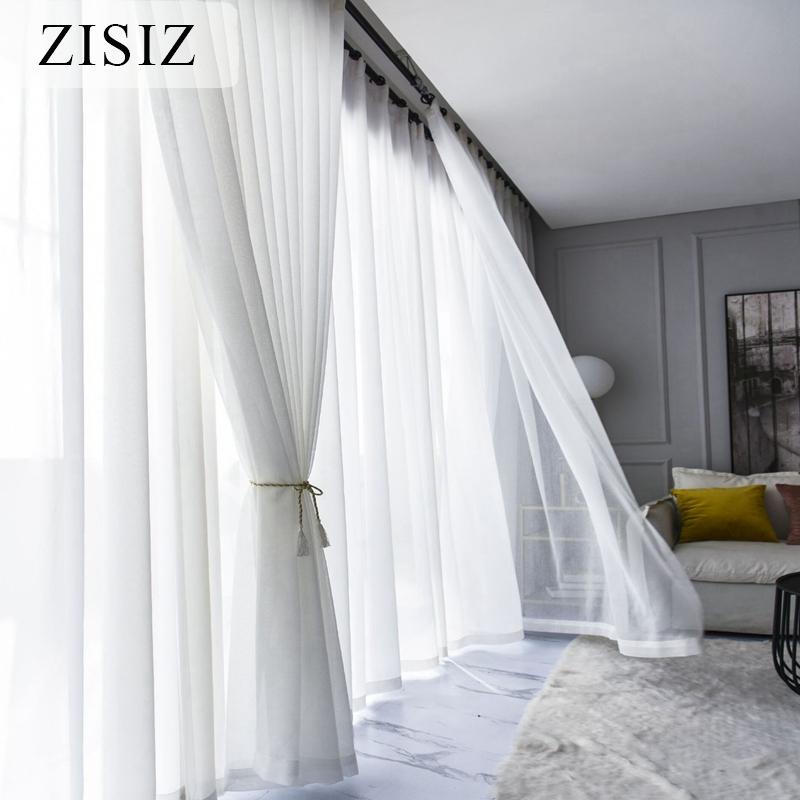

ZISIZ White Solid Color Sheer Curtain Window Screening Tulle for Living Room Kitchen Coffee Bar Fabrics Voile Curtain Panel