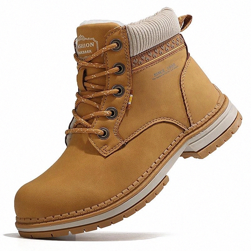 

2020 women's boots autumn and winter plus velvet Mart boots women's mid-heel round toe thick heel warm snow for women #wM8z, Black