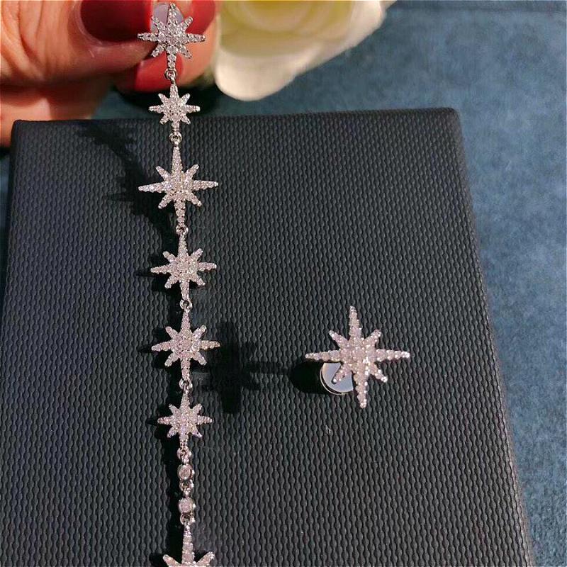

2021 Luxurious Star Long Asymmetric Earrings Are High Quality Cubic Colored Cylindrical Stone Meteors