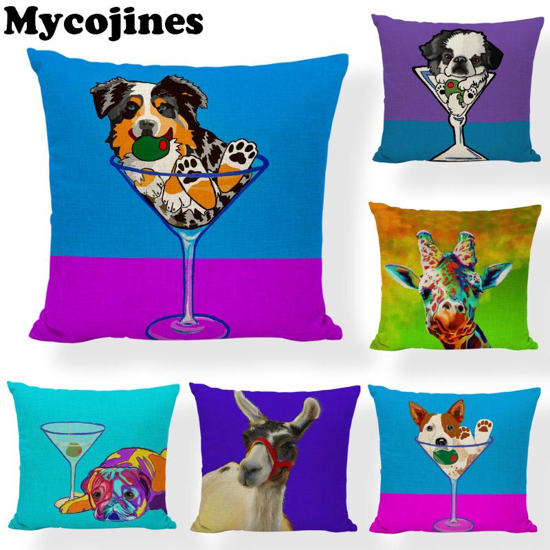 

Hot Sale Animal Cushion Cover Chihuahua Pig Giraffe Printed Pillowcase Farmhouse Home Living Room Chair Decoration Accessories