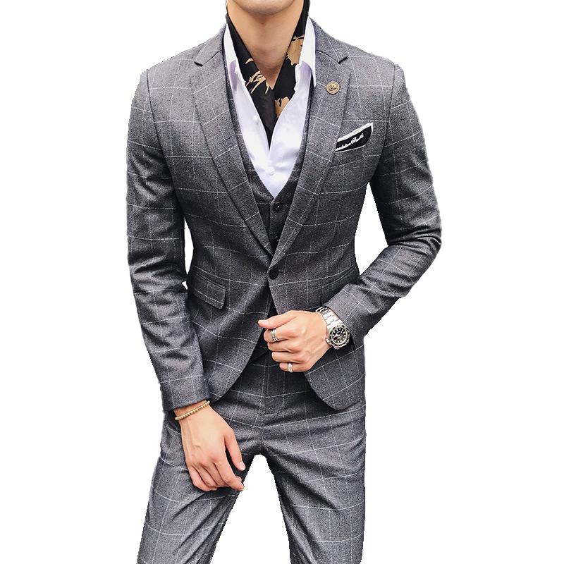 

Jackets + Vest + Pants ) Fashion Boutique Plaid Business Mens Suit Slim Three-piece SuitGroom Wedding Dress High-end Suit Male, Black
