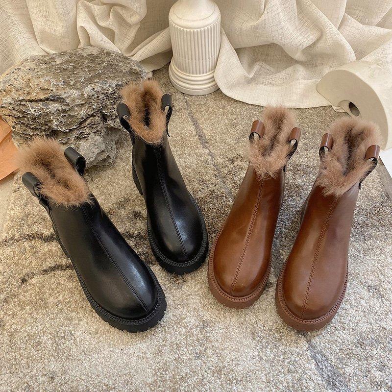 

Ankle Boots for Women 2021 Autumn winter Motorcycle Boots Thick Heel Platform Shoes Woman Slip on Round Toe Fashion1, Black