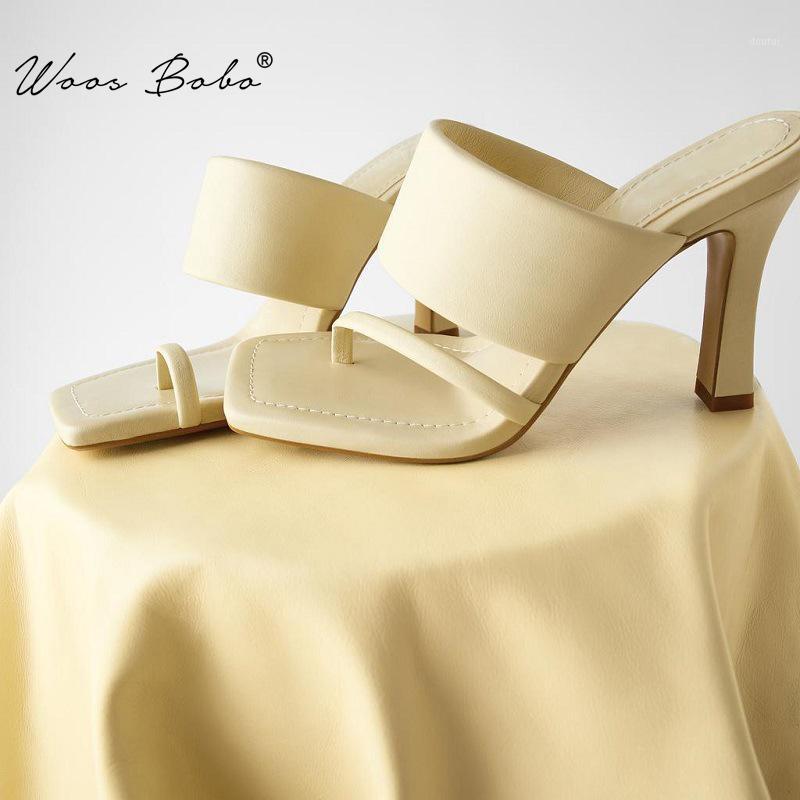 

Women Slippers One Strap Thong High Heels Sandals Women 2020 Summer Fashion Sexy Square Toe Outside Non-slip Roman Shoes1, Brown