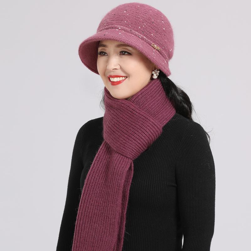 

Women's knitted hat scarf cap neck warm winter hat middle-aged fashion women beanie warm woolen cap 5 colors, Dzs dm01