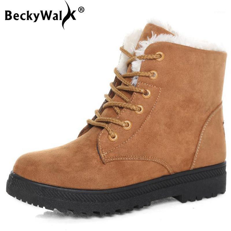 

Classic boots women's snow boots winter women's lace flat heel ankle fashion warm plush shoes WSH24611, Red