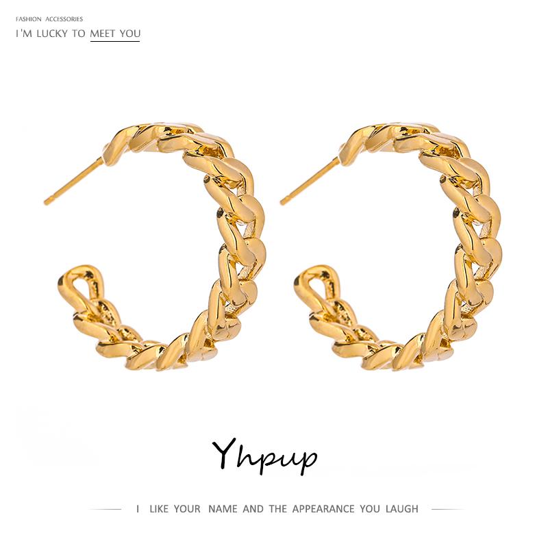 

Stud Yhpup Stylish Chain Metal Geometric Earrings Minimalist 14 K Plated Jewelry For Women Bijoux Femme Party Gift 2021