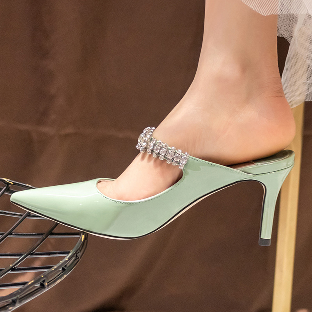 

2021 The New Female Rhienstone Toe at Slip Medium Fine Heels Size 34-40 A6do, Silver