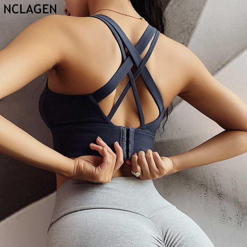 

sport bra high support impact padded training solid yoga bra top running underwear Gym Push-up vest Workout tank tops NCLAGEN, Black