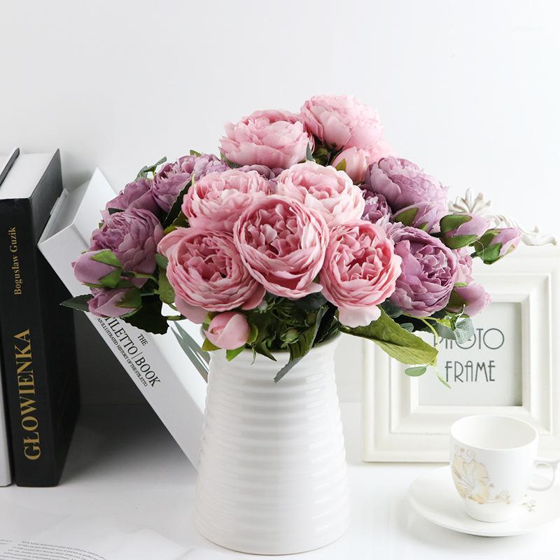 

1 bundle Silk Peony bouquet home decoration accessories wedding Party scrapbook fake plants diy pompons artificial roses flowers1, Blue