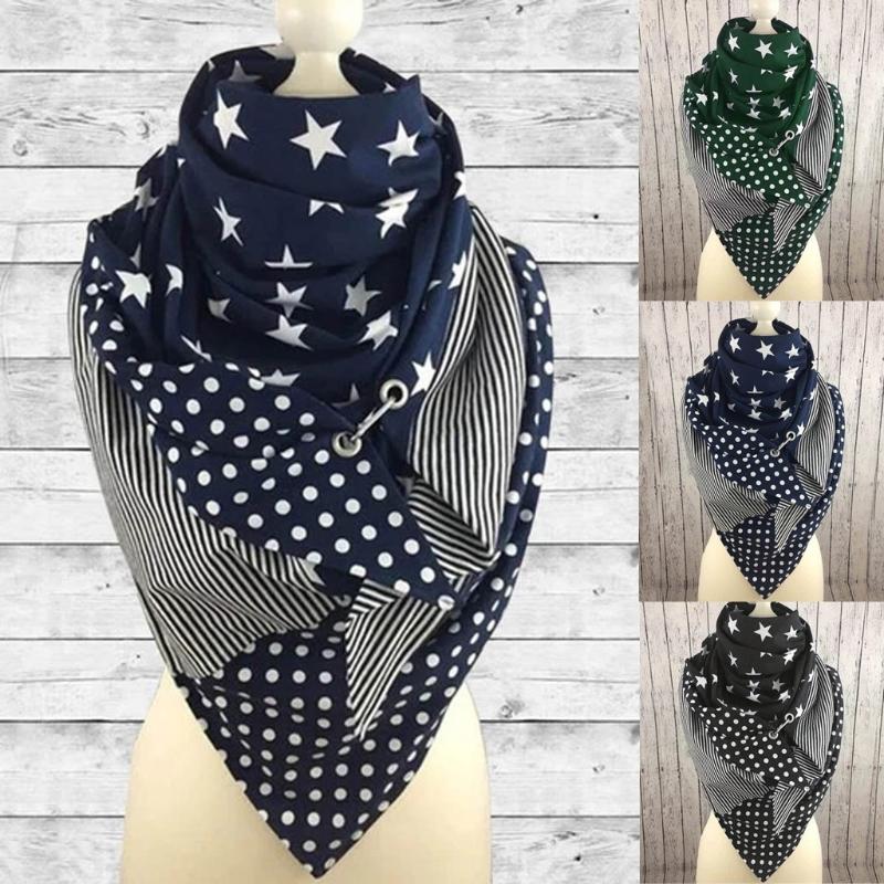 

2020 Fashion Women Soild Star Printing Button Scarf Soft Wrap Warm Shawls Head Scarves Bufandas Invierno Mujer Triangle Scarf