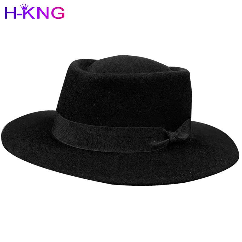 

Unisex 100% Wool Fedoras Hat for Men Women Elegant Hat Classic England Sir Brim Wool Felt New Autumn Winter, Black