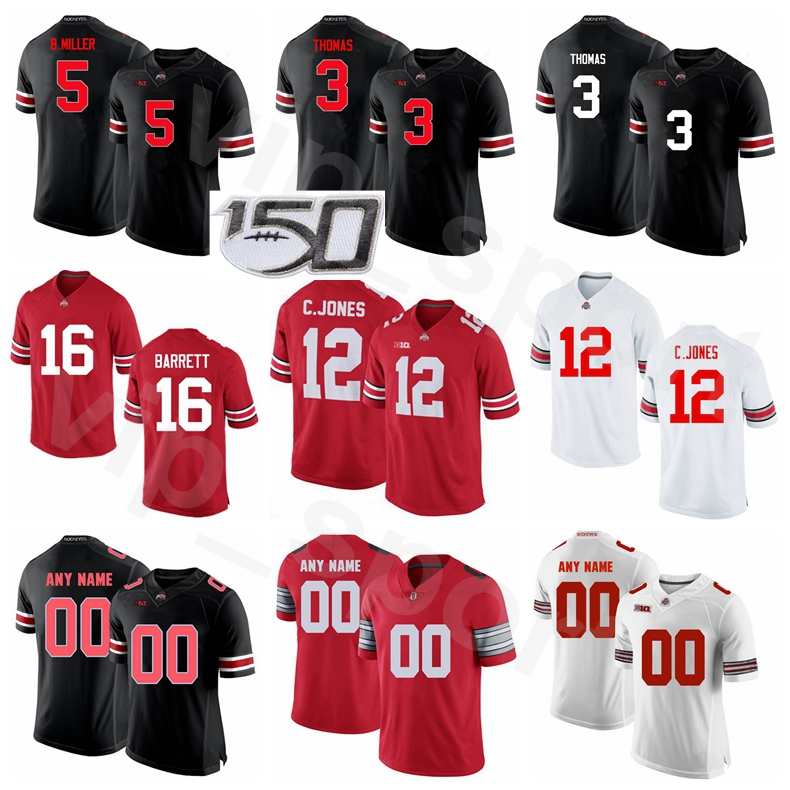 

College NCAA Ohio State Buckeyes Football 3 Michael Thomas Jersey 12 Cardale Jones Braxton Miller JT Barrett Black Red White Man Woman Kids, With 150th patch