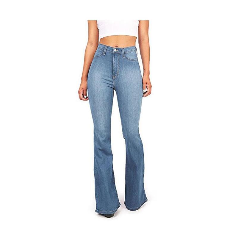 

2020 Fashion Washed Blue Denim Women Bootcut Jean Stretch Denim Pant High Waist Lady Casual Flare Jeans Trouser Plus Size Jeans, Beige