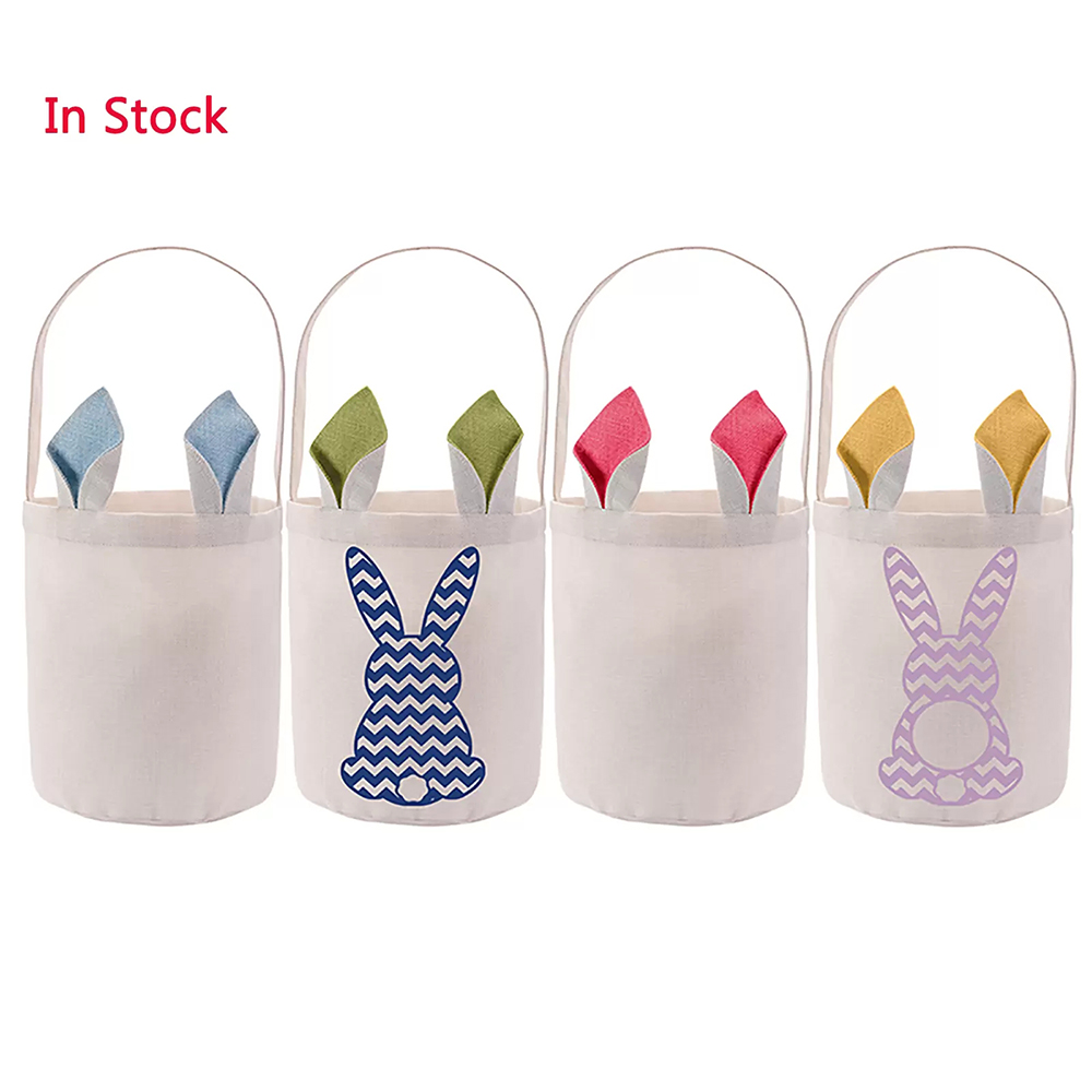 

Easter Bunny Bucket Festive Polyester Blank DIY Rabbit Ears Sublimation Basket Personalized Candy Gift Bag with Handle
