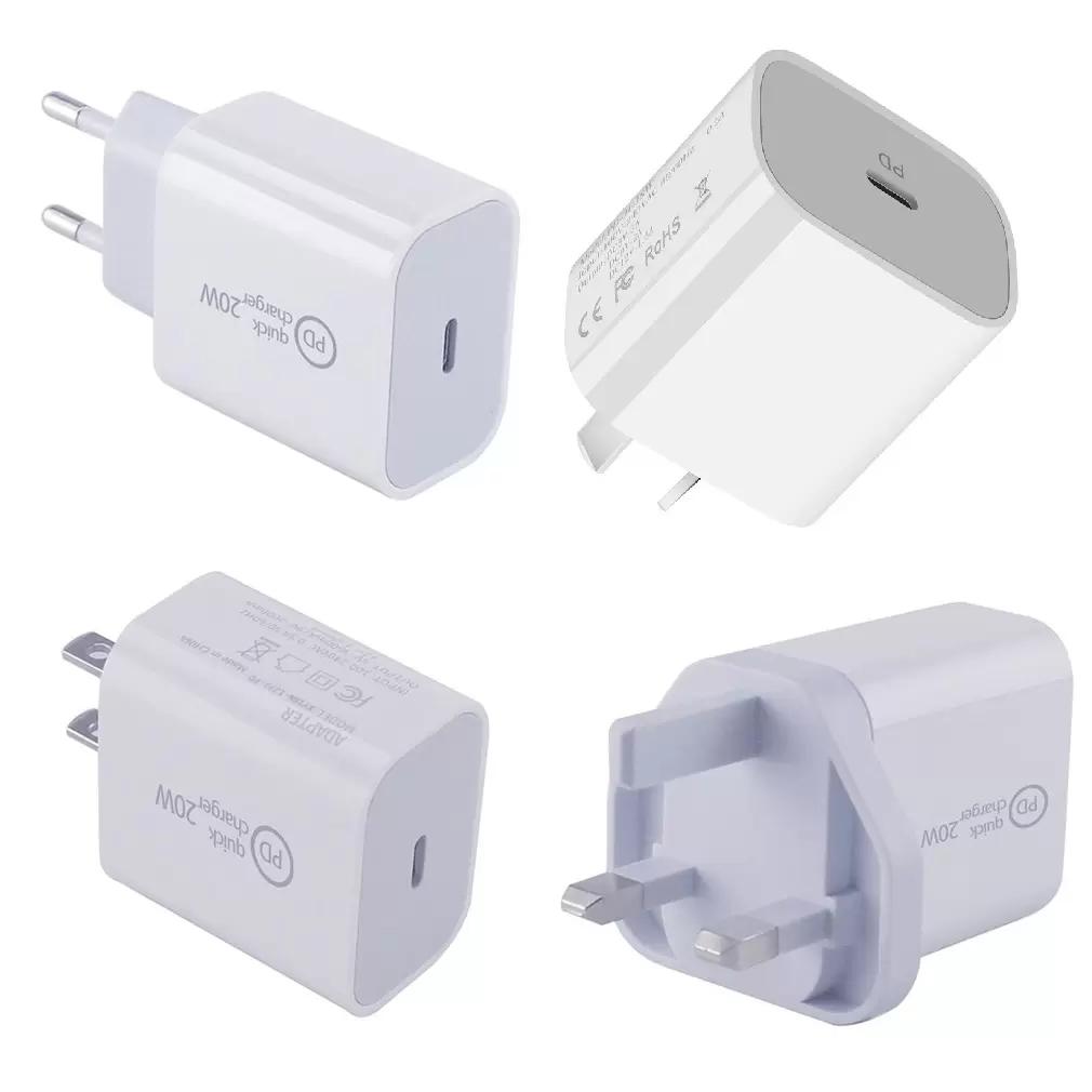 

2022 new USB C Wall Charger 20W PD Adapter plug Fast Charging Power Delivery Type-c Chargers Block Plugs US UK EU AU