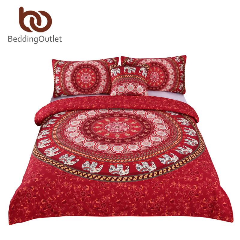 

BeddingOutlet Red Mandala Boho Bedding Set Bohemian Elephant Messenger Bed Linen Soft Fabric Moroccan Bedclothes 4Pcs, Bohemia duvet cover