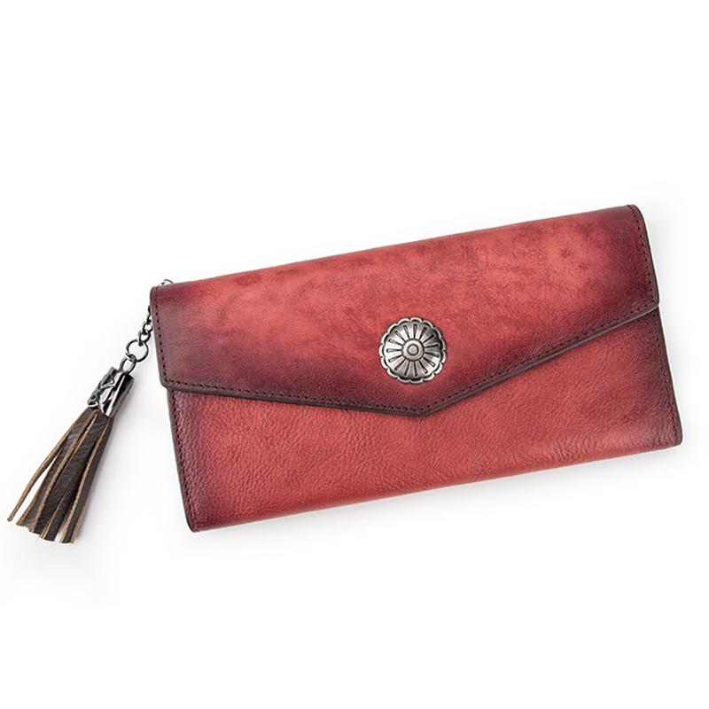 

Genuine Leather Purse Real Cowhide Women Bifold Purse Long Designer Cash Coin Pocket Card Holder Clutch Bag Vintage Male Wallet, Brown