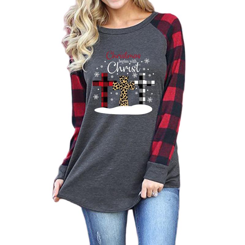 

Merry Christmas Cross Printed T Shirt Women Long Sleeve Tee Patchwork Xmas Santa Claus Tee Shirts Female Harajuku Party Outwear, Cx00550