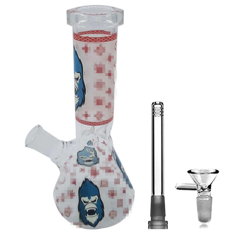 

US STOCK 15 CM Conical Orangutan Chimpanzee Printed Glass Beaker Rigs Straight Type Smoking Water Pipe Big Mouth Glass Bong With 14 MM Joint