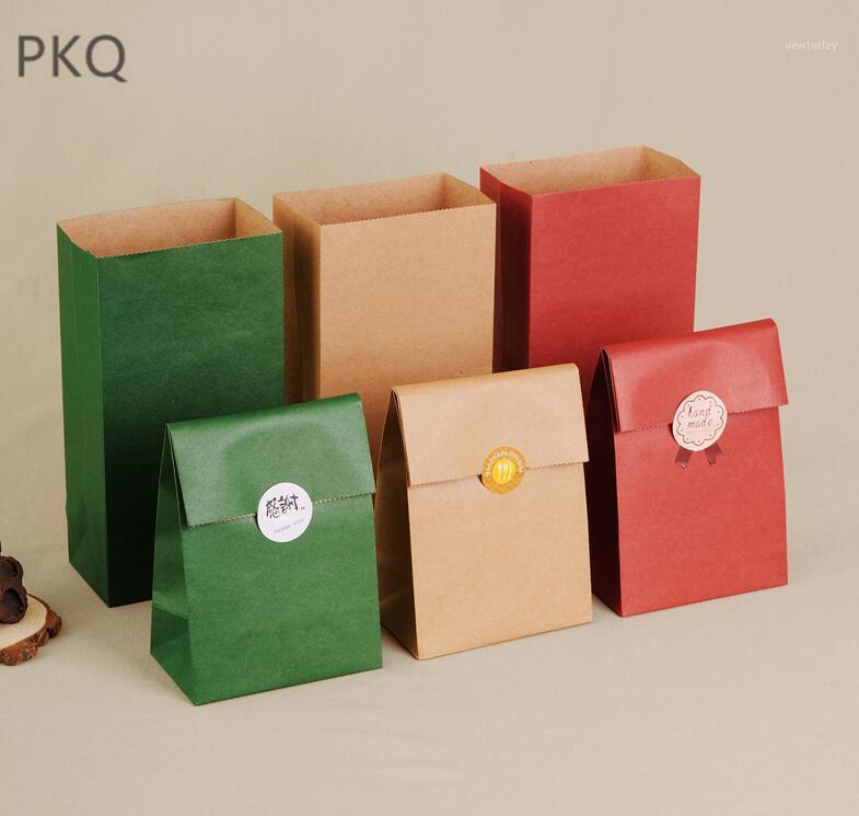 

20PCS 18*7.5*32cm Red/Green/Brown Paper Packaging Pouch Candy Cookies Storage Bag Stand Up Kraft Paper Gift Bag1