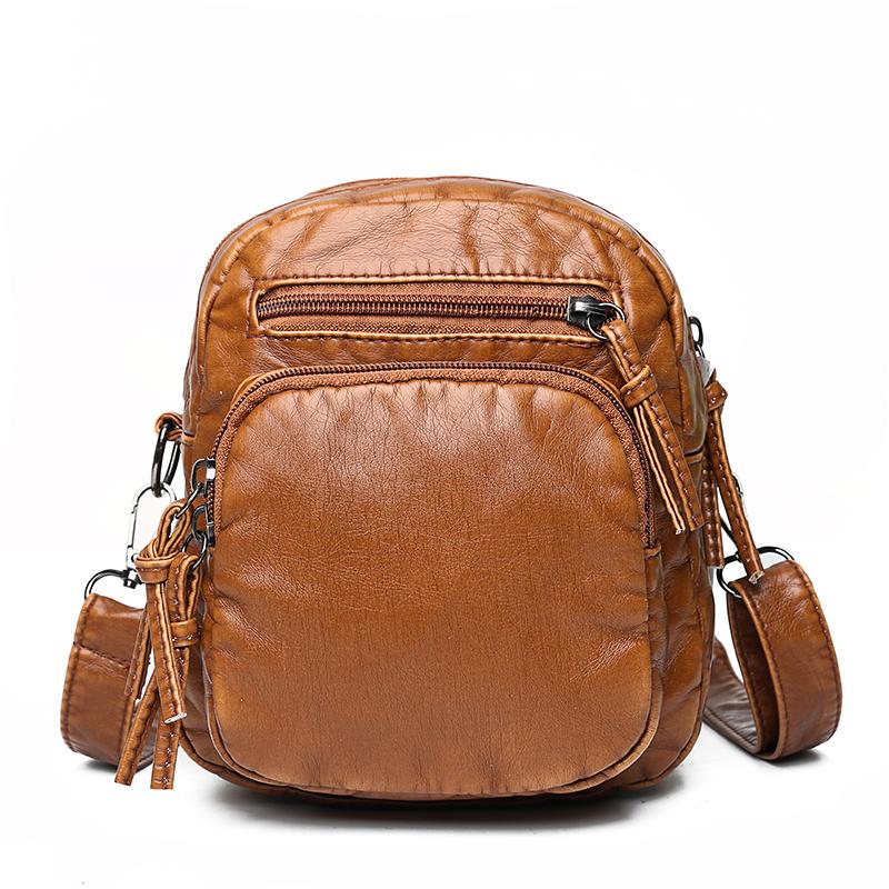 

Evening Bags Women Mini PU Leather Solid Color Shoulder Bag Multi-Zipper Retro Casual Tote Ladies Fashion Washed Diagonal Handbag