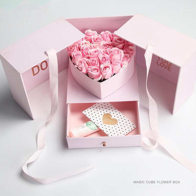 

New Magic Cube Flower Boxes Double Layers Florist Gift Packaging Box 24x24x22cm Florist Gift Packaging Box Bouquet Holders1