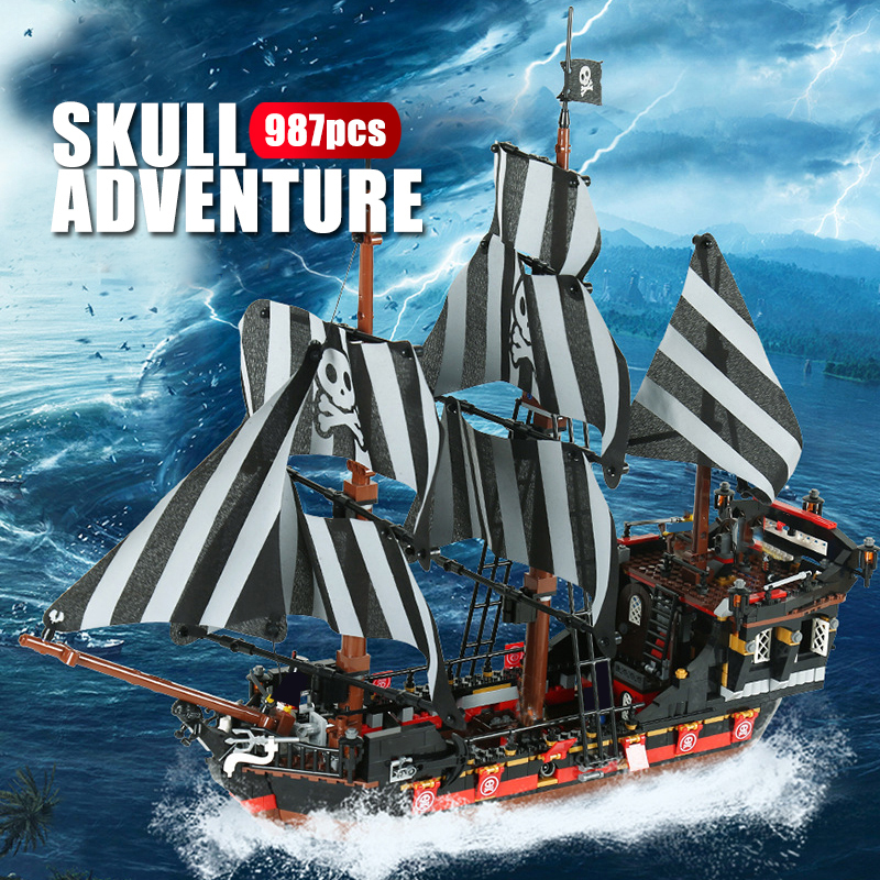 

Creator Ideas the Skull Adventure Pirates Ship Building Blocks of the Caribbean Bricks Set Black Pearl Boat Children Kids Toys LJ200928
