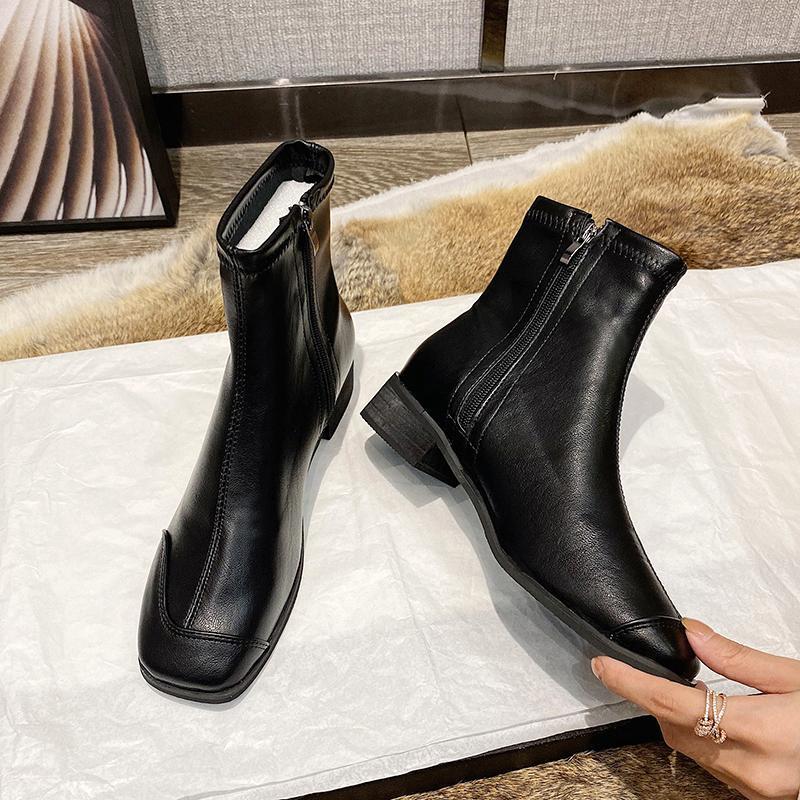 

Woman Flat Boots Platform Luxury Designer Shoes Boots-Women Zipper Low Fashion Ankle Ladies Rubber 2021 Hoof Heels PU1