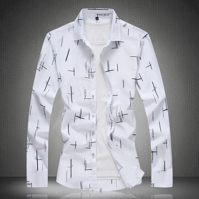 

Men Shirts Long Sleeve Summer Print Shirt 2020 Mens Dress Shirts Casual Fashion White Blue Plus Size - 4XL 5XL 6XL 7XL #3013