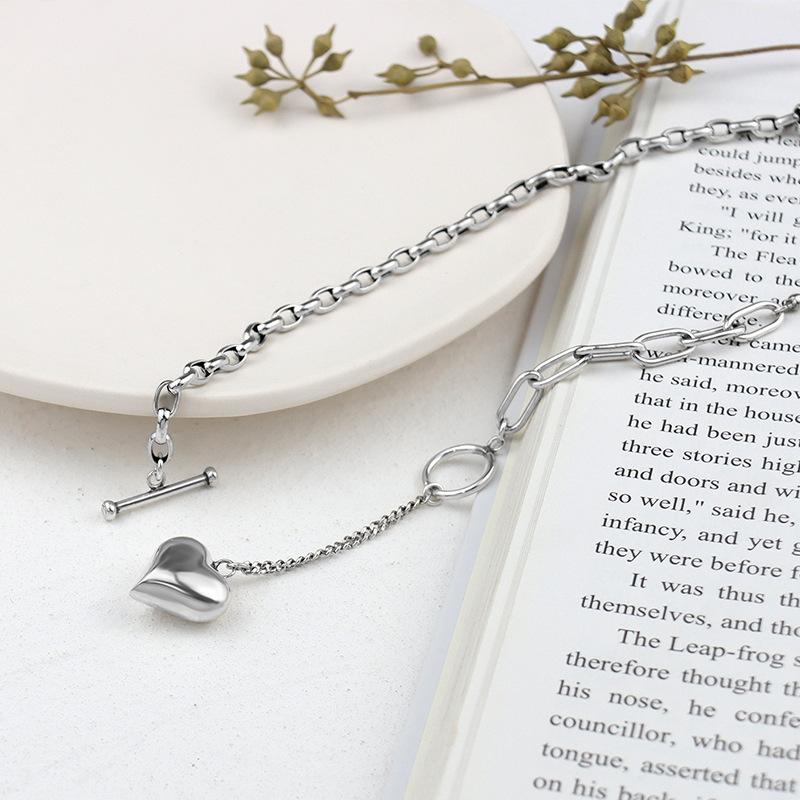 

Heart Pendant Asymmetry Necklaces Irregular Thick Wide Beads Link Chain Choker Jewelry for Women Party Gifts