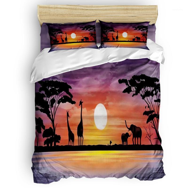 

Giraffe Elephant Grassland Sunset Duvet Cover Set Warm and Comfortable Bed Sheet Bedroom Comforter Set 2/3/4pcs Bedding1, As pic
